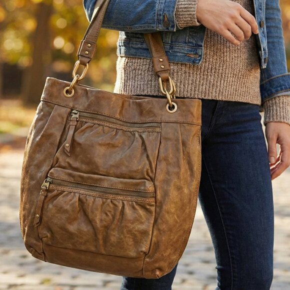 👜 Fossil Genuine Leather Shoulder Bag Olive Green Hobo Y2K 🌿 - Picture 1 of 6